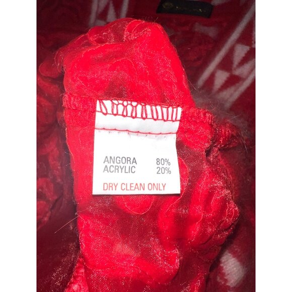 Vintage Gee Gee Red & White Angora Blend Cardigan Sweater Rose & Lace Button & P - Picture 4 of 5